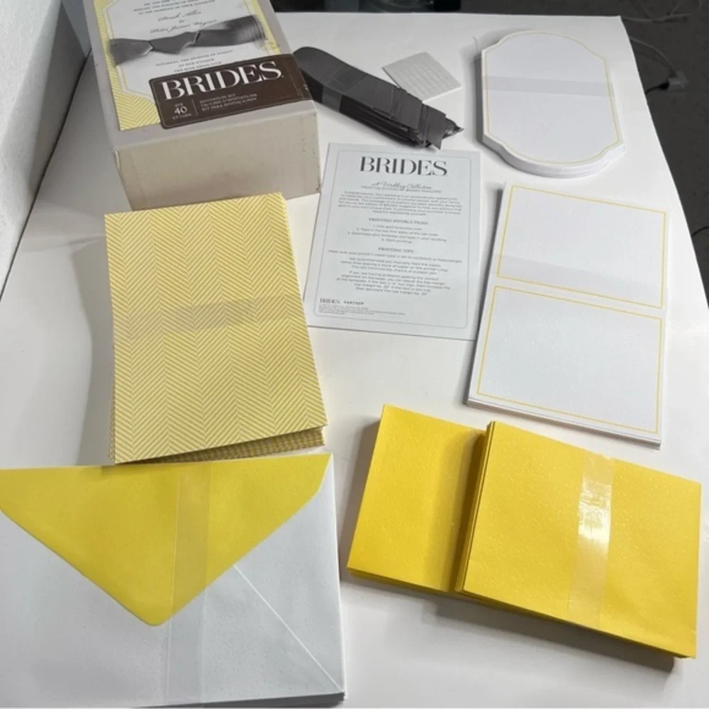 Wedding Bride & Groom Yellow & White Invitation Decoration Set New 6 Items